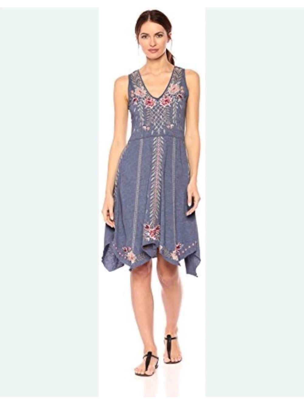 Johnny Was Katrina Swing Embroidered V-Neck Dress Size Small EUC
